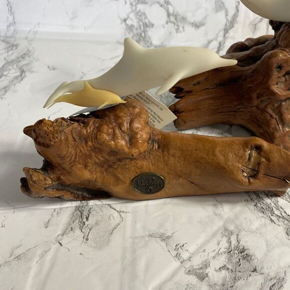 John Perry Dolphins on A Wood Sculpture Base - Picture 2 of 7